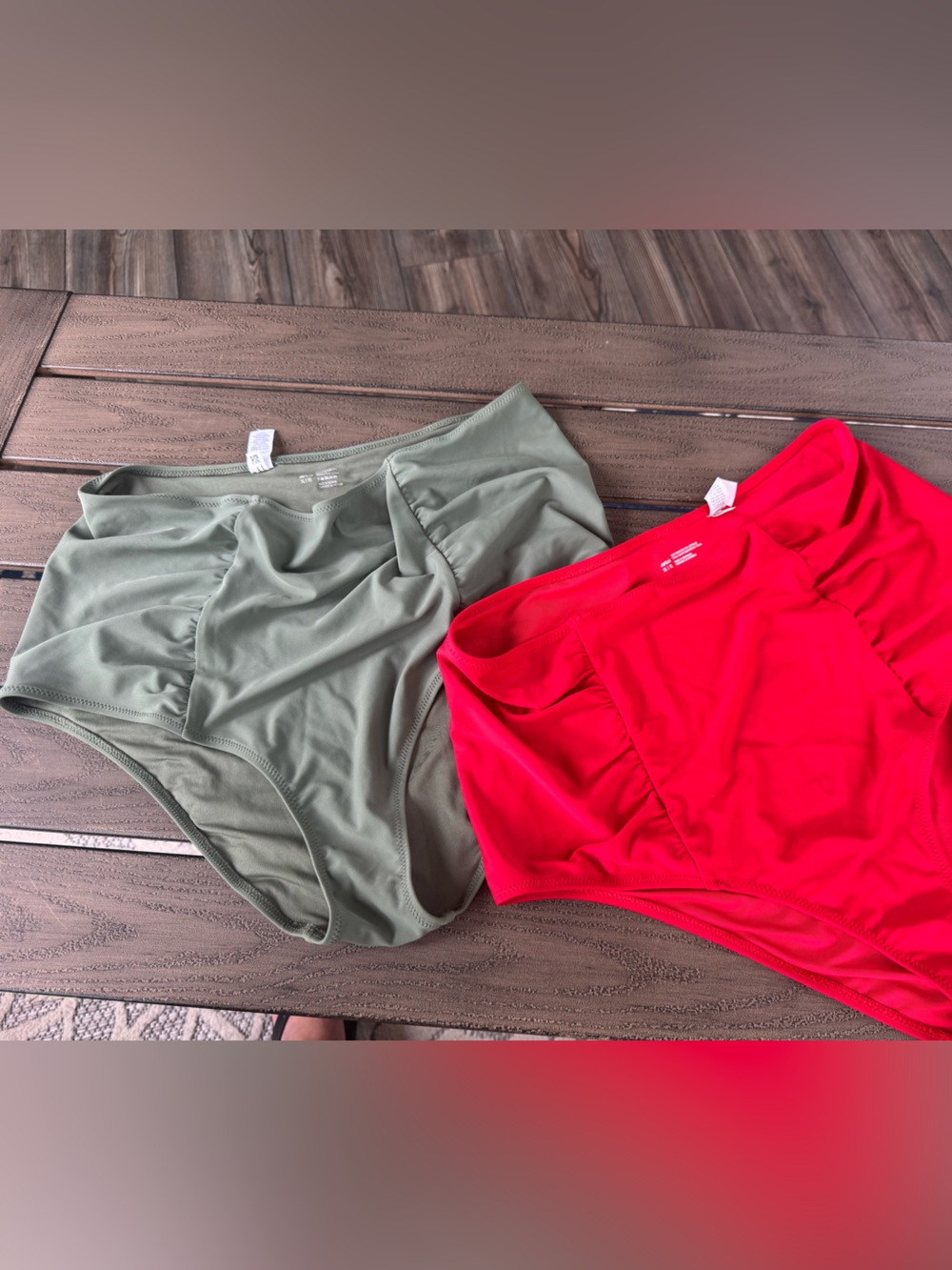 Bundle of aerie high waisted full coverage Bikini Bottoms - Red and Olive Green